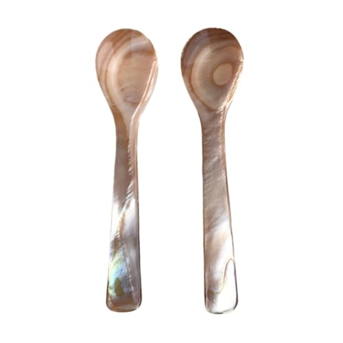 Cucharas de caviar clásicas, 2 cucharas de nácar, cuchara de huevo hecha a mano, cuchara de mango redondo para huevos, caviar, café y postre del desierto, 11 cm