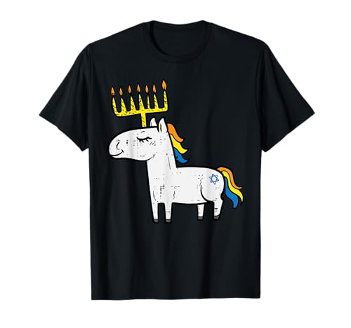 Menorah Unicorn Jewnicorn Hanukkah Pigiama Chanukah PJs Girl Maglietta