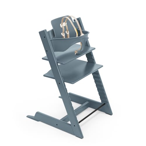 Image of Stokke Tripp Trapp High Chair, Fjord Blue - Adjustable, Convertible Chair for Children & Adults - Includes Baby Set with Removable Harness for Ages 6-36 Months - Ergonomic & Classic Design