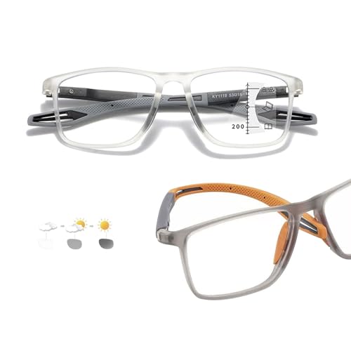 Genérico Gafas de Lectura con Filtro de luz Azul para Hombre y Mujer, Gafas de Presbicia multifocales progresivas, rectangulares, TR90, Flexibles, Gafas de Bloqueo(Transparent/Gray,1.0x)