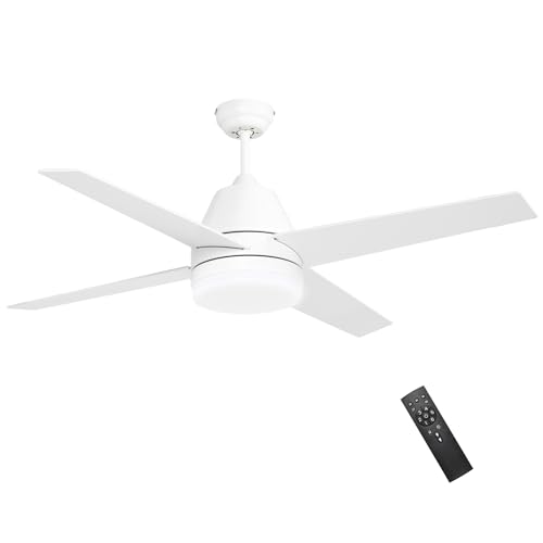 HOMCOM Ventilador de Techo con Luz 46W Ø129 cm Motor DC Ventilador de Techo Silencioso con 4 Aspas Reversibles Mando a Distancia 6 Velocidades y Temporizador para Dormitorio Salón Blanco