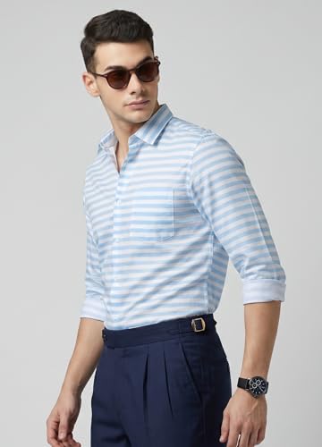 Image of IndoPrimo Men's Striped Casual Shirt | Premium Cotton Formal Shirt for Man | Slim Fit Full Sleeve Strip with Pocket | Office, Business & Smart Casual Wear