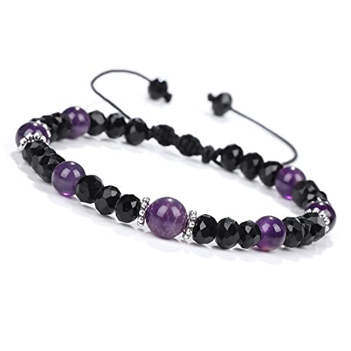 Bracelet améthyste naturelle et cristal noir tressé main pour homme