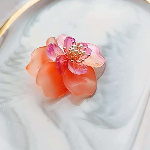 Ccijing New Year Flower Brooch Pins For Women Girl Fashion Crystal/Colored Glaze Floral Blooming Lapel Pin Pearl Safety Pin Wedding Party Gifts For New Year（Orange & Rose Red） #TOP4