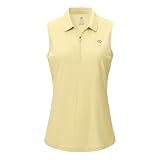 MoFiz Polo Mujer Sin Mangas Verano Camiseta Trabajo Deportivo Transpirable Golf Tennis Tops con Cremallera 1/4 Amarillo EU M