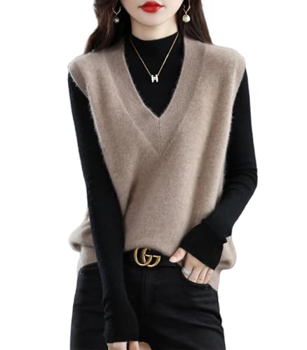 Ailaile Women's V-Neck Knitted Sweater Vest 100% Merino Wool Lightweight