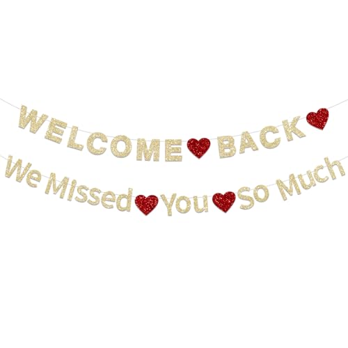 FHGG Welkom Terug Decoraties Banner We Missed You So Much Banner Decoraties Glitter Goud Terugkeren Thuis Feest Papieren Teken Tiener Thuiskomst Terugkeren Thuis Met pensioen Uit Het Leger Decoraties
