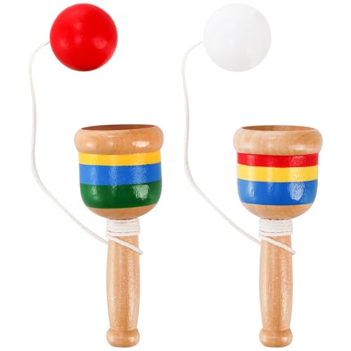 Cididu 12 Pcs Wooden Catch Ball Game, Mini Wood Ball Catching with String Cup, Vintage Catch Toys for Kids, Novelty Fun Party Games for Lawn Camping Beach, Hand Eye Coordination Educational Game - Thumbnail 4