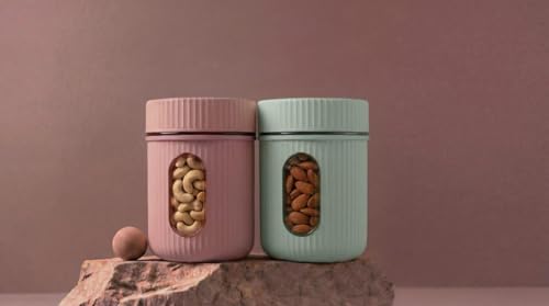 Image of Oval Window Plastic Storage Container | Airtight Kitchen Storage Containers | Containers for Kitchen Storage with Window for Snacks, Dry Fruits, Tea & Coffee (Multicolor) (800 ML - 2 piece)
