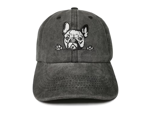 ZKFE Frenchie Dog Lover Gifts for Women Men, Embroidered French Bulldog Hat, Washed Black Baseball Cap, Adjustable Snapback Dad Hat