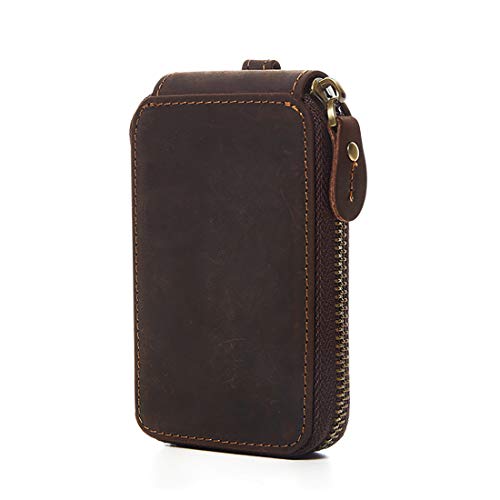 MULHUE Men's Genuine Leather Zip-around 6 Hook Key Case Car Key Holder Wallet Key Bag Zipper Protective Cover Wallet fob(Dark Brown) - Image 4