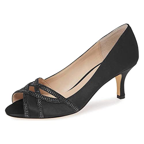 XYD Women Prom Wedding Kitten Low Heels Dress Pumps Peep Toe Slip on Rhinestones Cutout Bridal Shoes