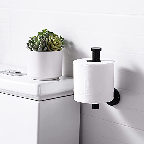 Image of Toilet Paper Roll Holder for Bathroom, Kitchen Tissue Roll Stand, 304 Grade Stainless Steel Wall Mount Hanger for Kitchen Accessories Items, Home and Bathroom Accessories, Matte Black, 5 Inch