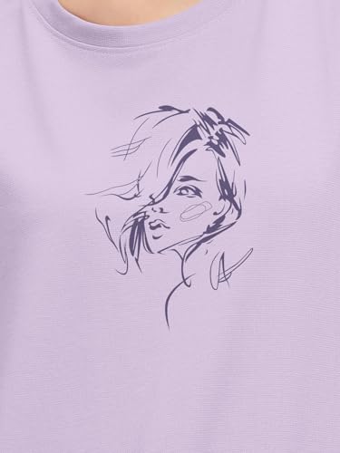 Image of HELLCAT Beige Trendy Printed Oversized T-Shirt for Women