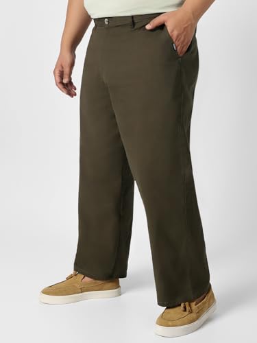 Image of Urbano Plus Men's Loose Mid Rise Baggy Fit Solid Chino Trousers Non-Stretchable