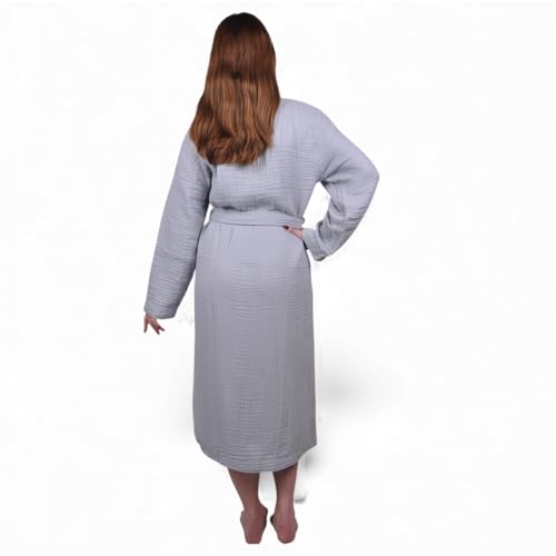 Image of Muslin Bathrobe - Cotton Gauze Robe for Women and Men - Lightweight Breathable Summer Kimono - Boho Spa /Maternity Robe