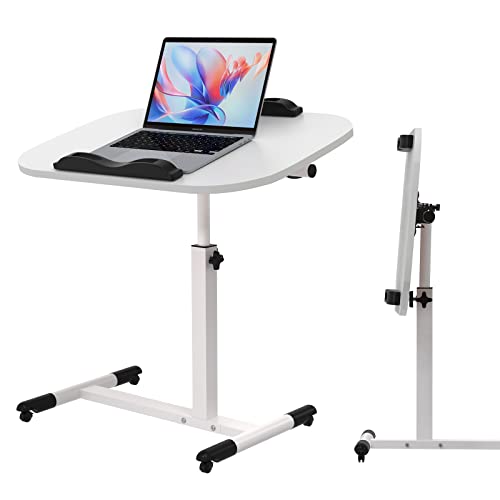 DHHOZAMZ 60x40cm Laptoptisch mit Rollen, Laptoptisch Höhenverstellbarer 69-95 cm, Klappbarer...