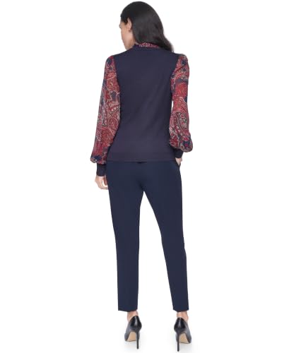Image of Tommy Hilfiger Women's Long Sleeve Twofer Sweater with Woven Sleeves