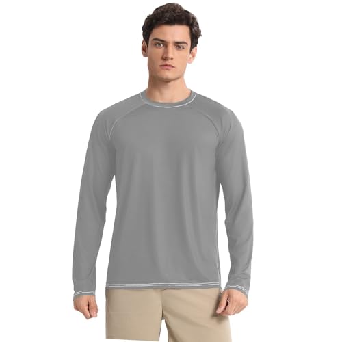 Gray Men's UPF 50+ Swim Shirts Classic Crew Neck Round Neck UV Sun Protection Summer