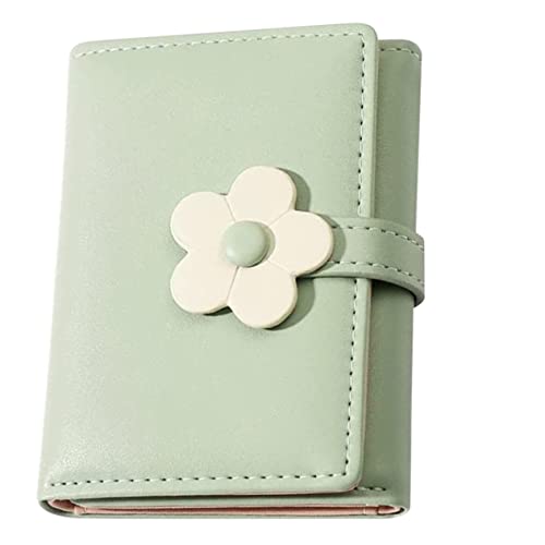 Cute Flower Pattern PU Leather Wallet for Students Compact Trifold Coin Purse Multi-functional Card Holder for and Girls