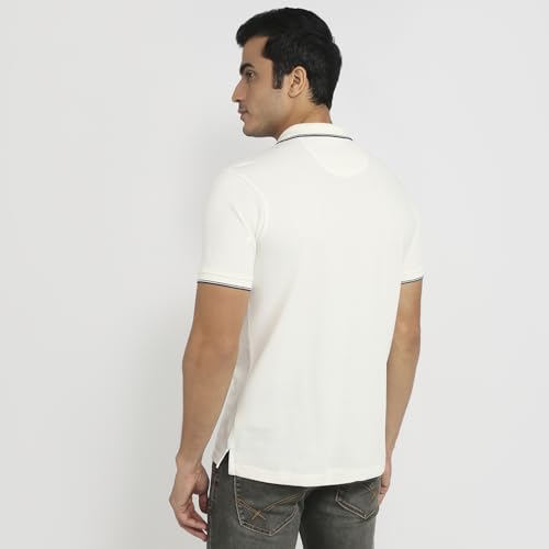 Image of Park Avenue Men Slim Fit Solid Pattern Cotton Polyester Blend Half Sleeve Polo Neck Casual T-Shirt