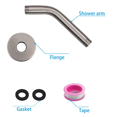 Shower Arm With Flange +Tape,Stainless Steel Shower Head Extension Arm,Wall-Mounted Shower Head Extender Arm For Fixed Shower Head,6 Inch Brushed Nickel #TOP1