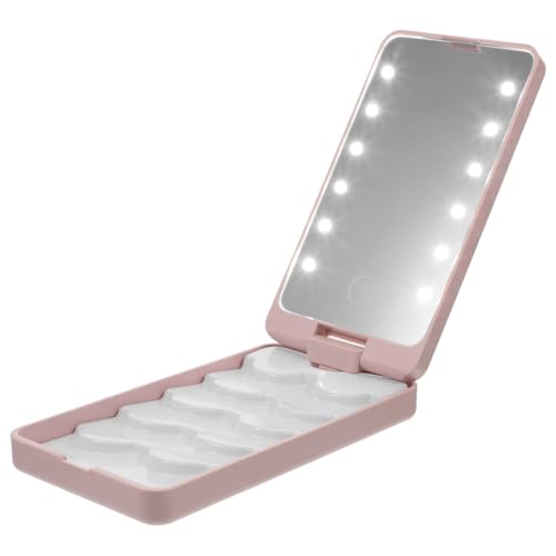 CHICAMPERA ライト付き鏡面まげ収納ケース 収納力抜群の化粧用ま毛ホルダー 持ち運び便利なコンパクト 女性向けトラベル用まげケース