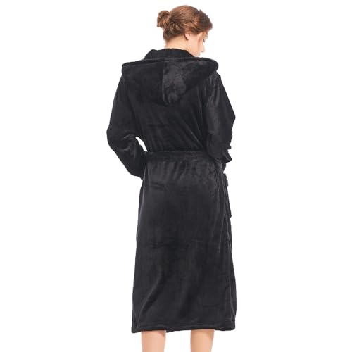 Image of Inner Wish Women Hooded Plush Robe, Fleece Highly Absorbent Cozy Warm Bathrobe