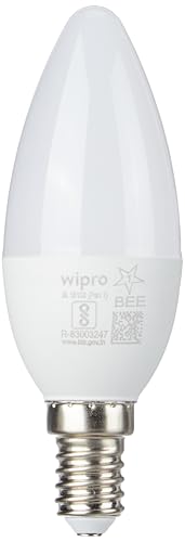 Image of wipro Garnet 5 W E14 Base Frosted Candle LED Bulb | Warm White (2700K) | Pack of 2 | Clear optics for sparkling effect | LED Filament Bulb for Home, office, chandellior, decorative lamp shade
