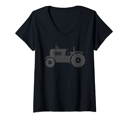 Mujer Vintage Tractor American Farmer Cool Distressed Camiseta Cuello V