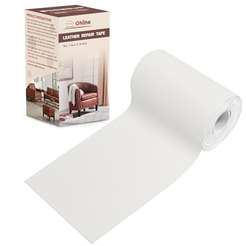 Image of ONine Leather Repair Patch，Leather Repair Tape, 3 x 60 inches Leather Repair Patch for Furniture,Vinyl Repair kit，Leather Couch Patch，for Sofas, Furniture, car Seats(White-Litchi Grain)