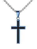 U7 Simple Ion-plating Blue Cross Necklace 22' Stainless Steel Twisted Rope Chain Christian Pendant for Men