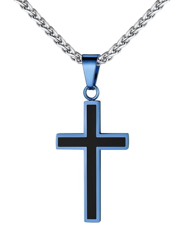 Image of U7 Cross Necklace for Men, Stainless Steel Silver Black Gold Mens Cross Necklace, 22-24 Inches