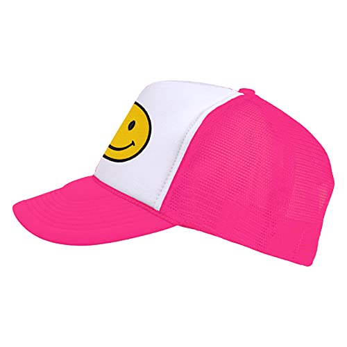 Lycycse Smile Face Trucker Hat Retro Mesh Baseball Cap With Smile Patch Foam Neon High Crown Y2K Hats For Men Women #TOP3