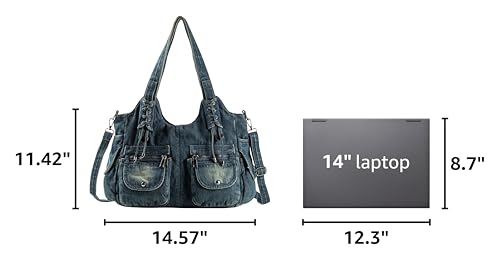 Image of Designer Denim Handbags for Women Hobo Tote Bag Crossbody Denim Purses Blue Jean Shoulder Bag
