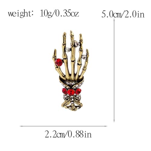 Image of Gothic Halloween Skull Hand Brooch Pin for Women Men Punk Vintage Crystal Skeleton Tassel Chain Lapel Pins Dark Skull Brooches Sweater Suit Accessory