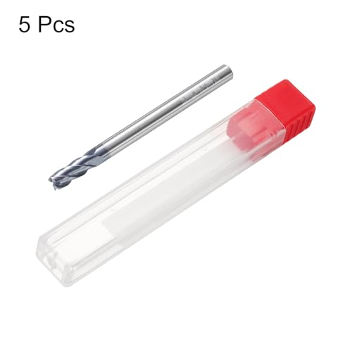 Image of HARFINGTON 5pcs Carbide Square Nose End Mill Bit 4mm Cut Dia 4 Flutes TiAlN Coated Milling Cutter for Hardened Steel Metal (4mm Shank 11mm Cut Length 50mm Long 45 Degree HRC53-55)
