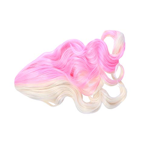 Lurrose Peruca feminina longa encaracolada moda rosa rede Tow cor rosa e branco peruca cosplay para