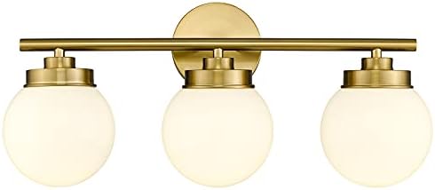 Gold Toilet Mild Fixtures, LMS 3 Mild Globe Toilet Vainness Lights with White Glass Shade, LMS-098