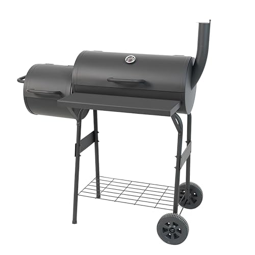 Ahumador portátil y parrilla con tapa, ruedas y termómetro para cocinar al aire libre y picnics