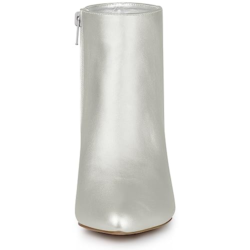 Allegra K Allegra K Women's Pointed Toe Zipper Stiletto Heel Silver Ankle Boots 10 M US
