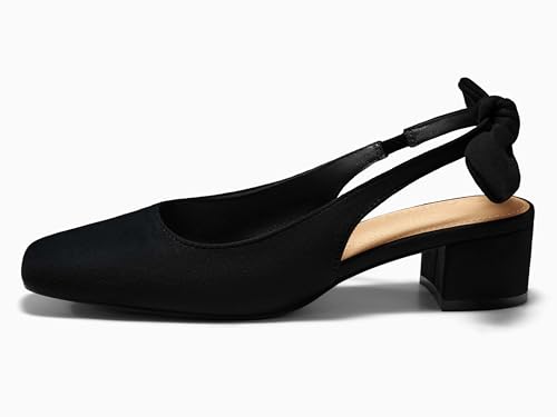 Image of Coutgo Womens Chunky Low Heels Bow Slingback Pumps Closed Square Toe Wedding Party Dress Shoes