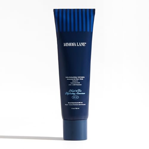 Mimosa Lane Head-to-Toe Hydrating Sunscreen for Face and Body, Broad Spectrum SPF 45, Daily Moisturizer with Anti-Aging Hyaluronic Acid and Vitamin C, Water Resistant, Fragrance-Free, Vegan, 5.1 oz