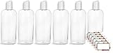Baire Bottles - 6 oz Clear Cosmo Oval Empty Plastic Bottles White Disc Top, Floral Waterproof Labels