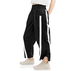 Girls Wide Leg Pants Kids Striped Elastic Waist High Waisted Track Pants with Pockets 7-14 Years