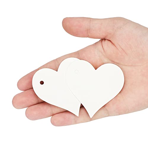 G2PLUS 100Stk Herz Kraftpapier Geschenkanhänger, Etiketten Herzanhänger mit Schnur für Valentinstag Hochzeit Geschenke-Weiß