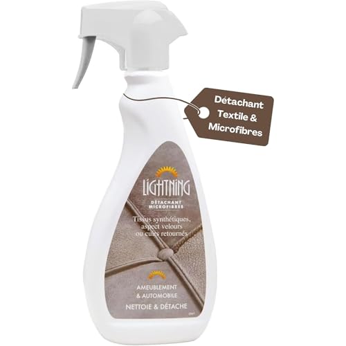 Lightning - Détachant Microfibres Pulvérisateur - 500 ml - ULTRA Efficace - Tissus synthétiques aspects velours/cuir retourné