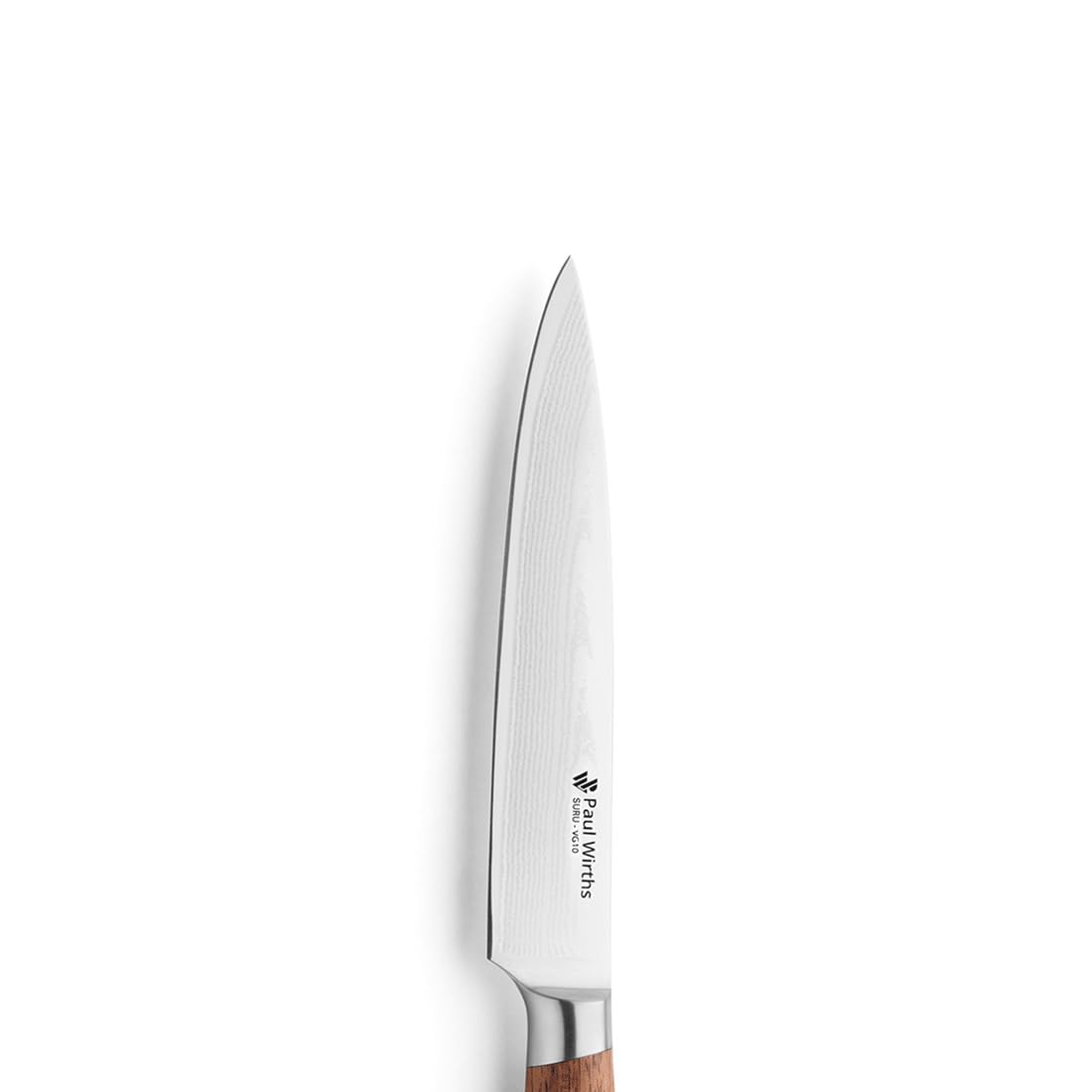 PW SURU Allzweckmesser, Damaszener-Stahl, Akazienholzgriff, 13 cm | Das SURU Allzweckmesser überzeugt mit VG-10 Kern, 60±2 HRC Härte und 23,5 cm Gesamtlänge – Handwäsche empfohlen