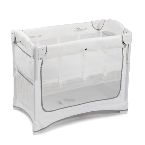 Image of Arm’s Reach Mini Ezee 2 in 1 Co-Sleeper Bedside Bassinet Featuring Breathable Mesh Side Panels with 2 Wheels for Portability, Side Pockets, and Bottom Storage, White
