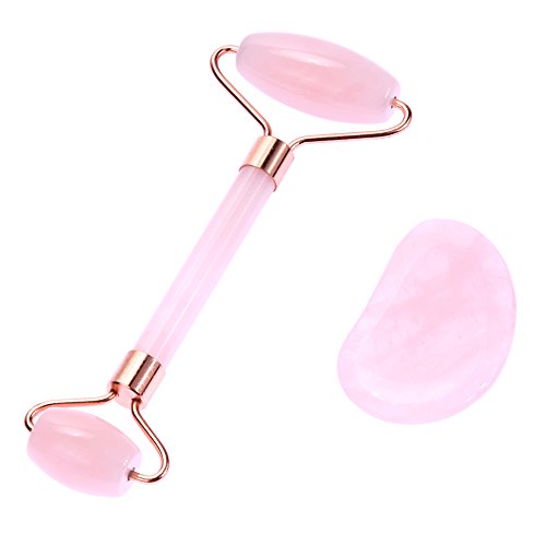 Natural Crystal Jade Roller for Face + Gua Sha Scrapping Board Anti-Aging Eye Roller Skin Rollers SPA Tool for Dark Circles and Puffines without Package